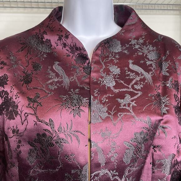 Vintage Silk Box Women's Burgundy Jacquard Asian Print Jacket Size 12 Regal Chic - Picture 6 of 10